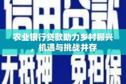 东风农业银行贷款助力乡村振兴，机遇与挑战并存